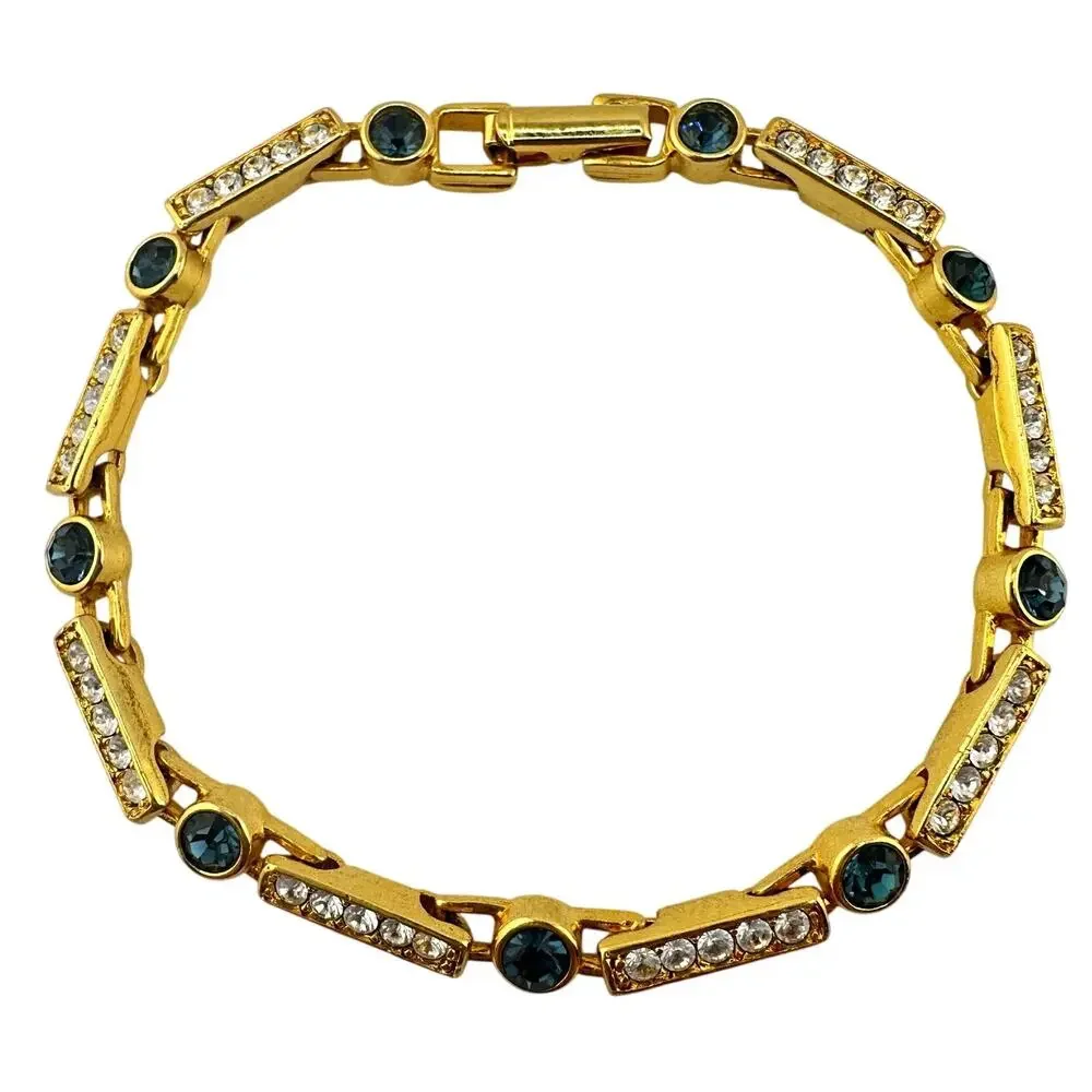 Premier Designs Rhinestone Crystal White Blue Gold Tone 6.75